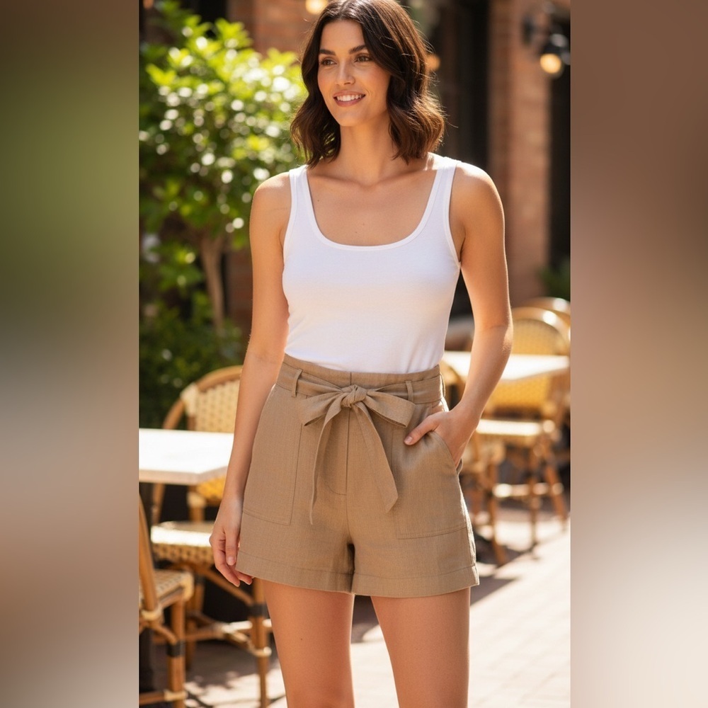 Ralph Lauren black label Tan Lino High Waist Shorts with Belt size 14